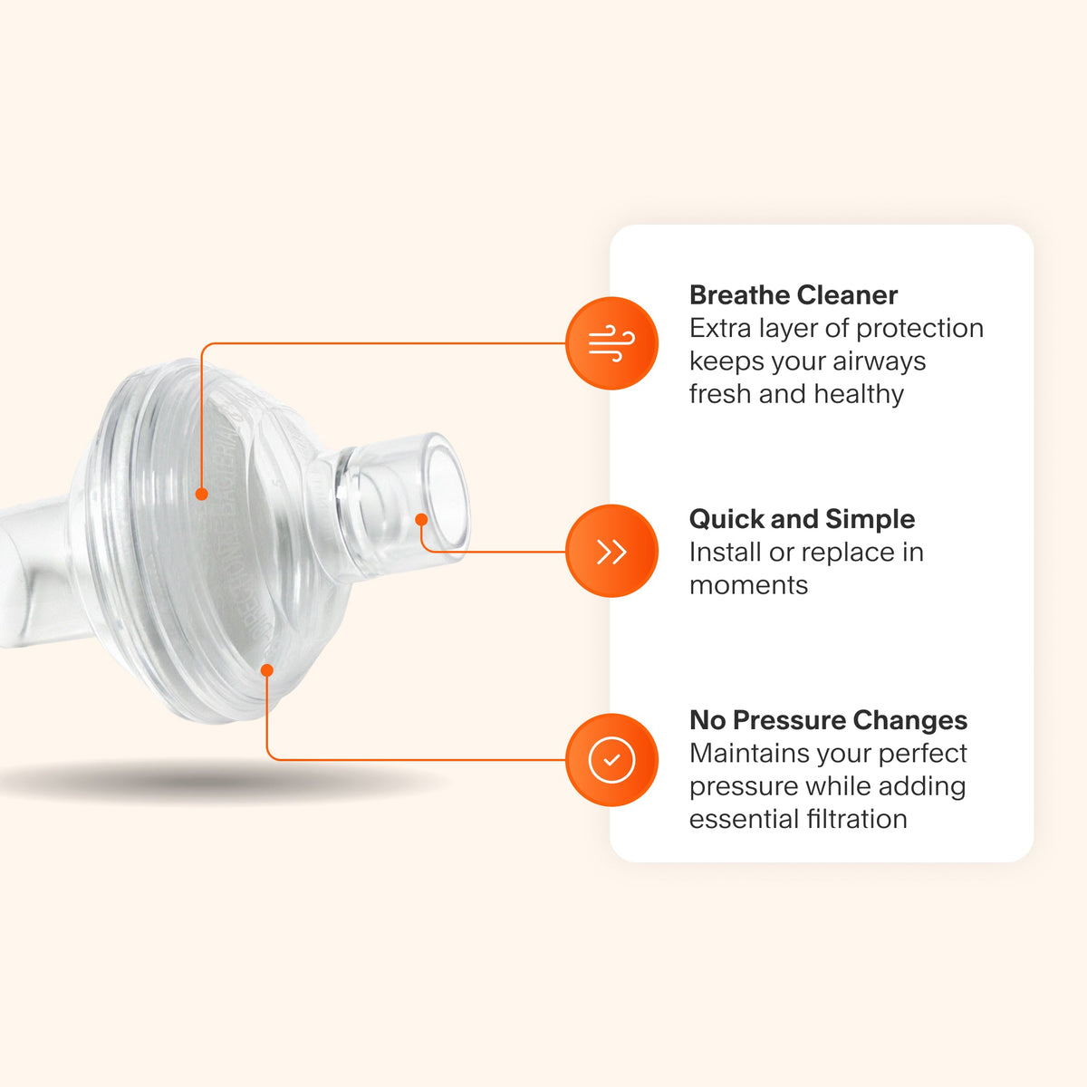 Inline CPAP bacteria filter offering clean, healthy air with easy installation and no pressure changes for seamless therapy.