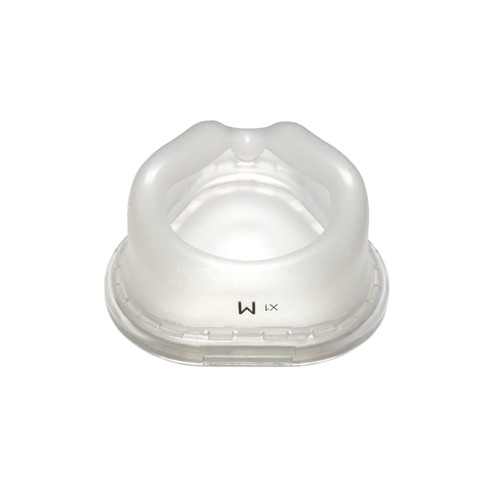 Philips Respironics ComfortGel Nasal CPAP cushion, clear silicone, front view with size M marking