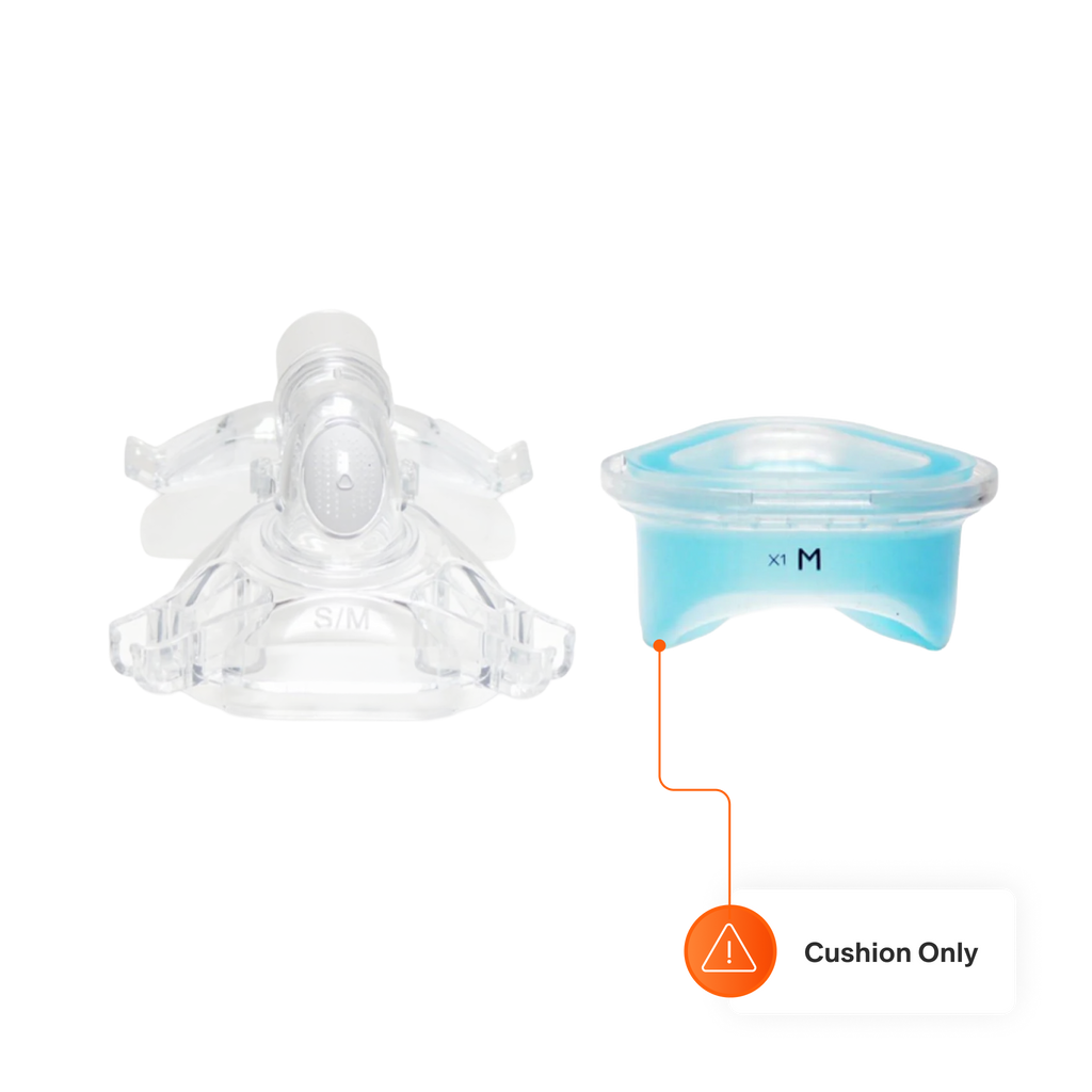 Philips Respironics ComfortGel nasal mask frame and blue cushion replacement side-by-side.