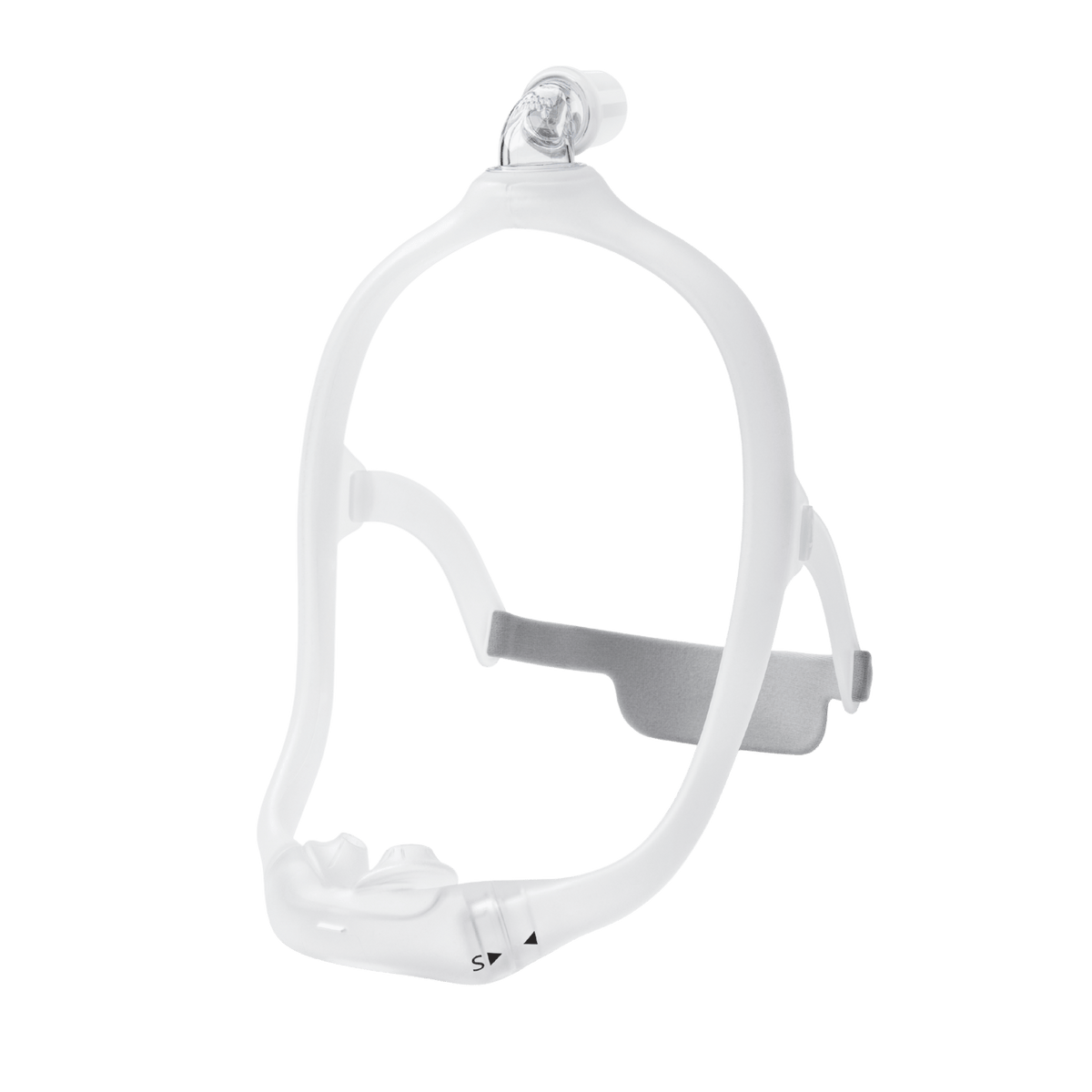 Angled view of the right side of the philips dreamwear silicone nasal pillow cpap mask