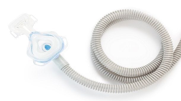 nasal cpap mask with tubing attached