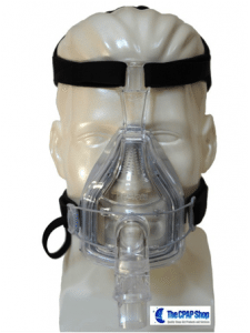 CPAP mask on mannequin head. 