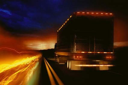 Truck driving at night
