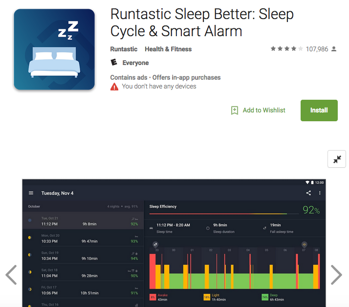 Runtastic sleep cycle and alarm sleep app