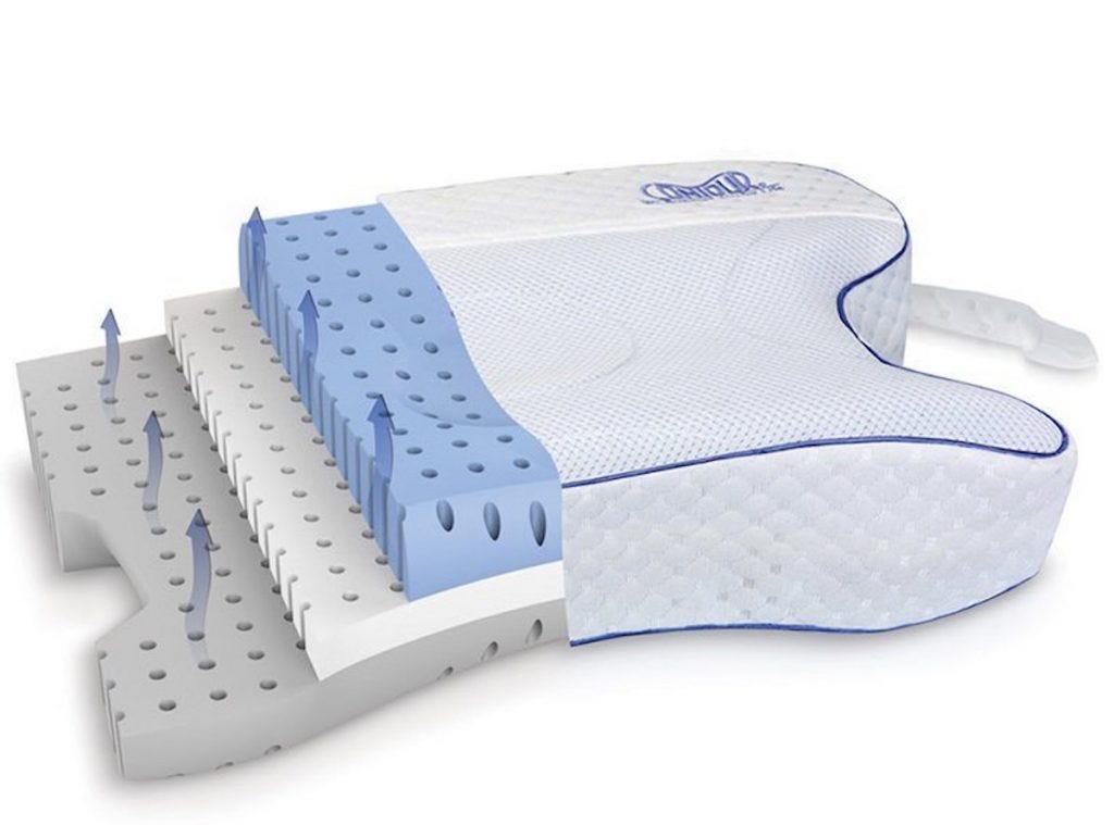 A CPAP pillow is made of memory foam and contoured for a perfect fit.