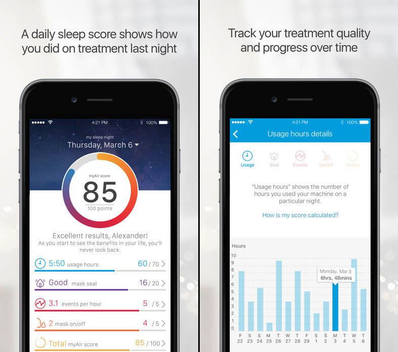 Screenshot of Resmed's MyAir phone app.