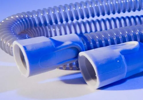 Closeup of a CPAP hose. 